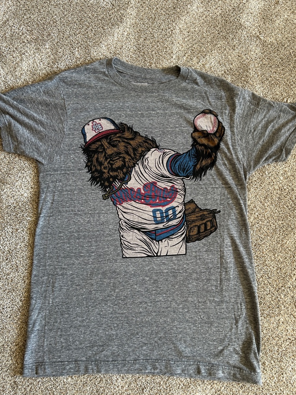 Ames Bros Short Sleeve Tee with Baseball Sasquatch Print Small